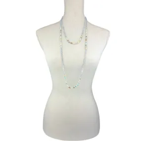 Light Green Agate with Blue Crystals Long Necklace
