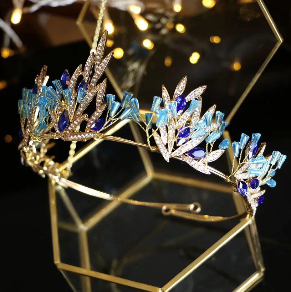 Magical Blue Leaf Rhinestone Crown
