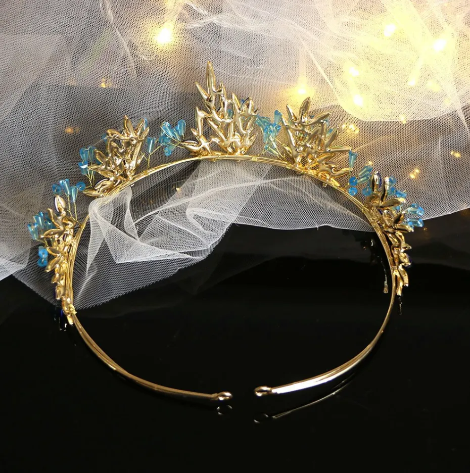Magical Blue Leaf Rhinestone Crown