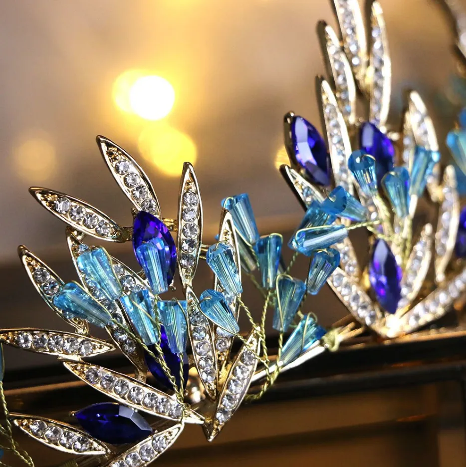 Magical Blue Leaf Rhinestone Crown