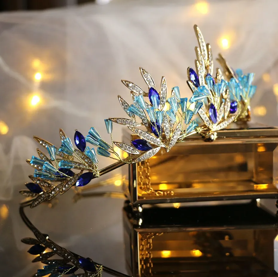 Magical Blue Leaf Rhinestone Crown
