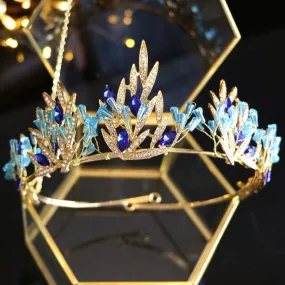 Magical Blue Leaf Rhinestone Crown