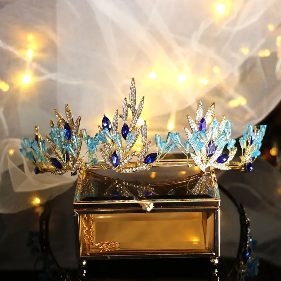 Magical Blue Leaf Rhinestone Crown