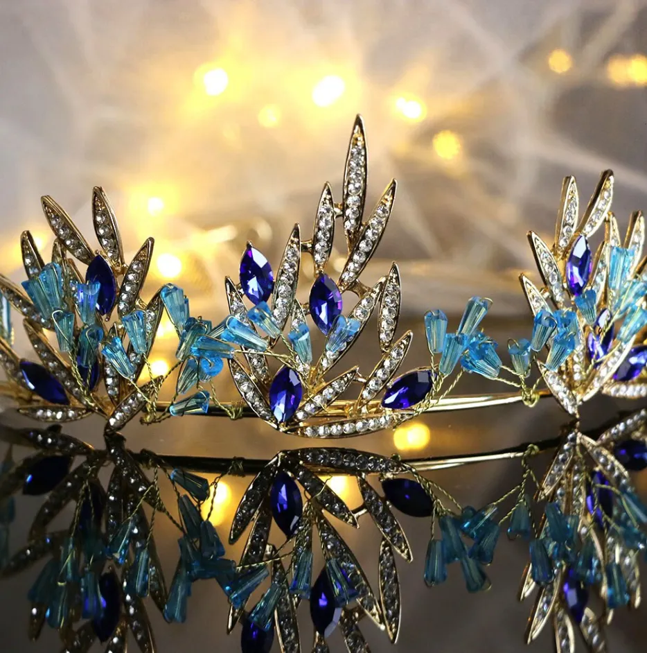 Magical Blue Leaf Rhinestone Crown