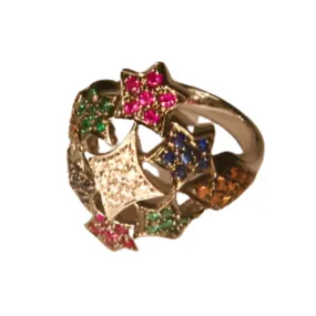 Magnificent 18K White Gold Diamond Multi-Color Sapphire Stars Cocktail Ring