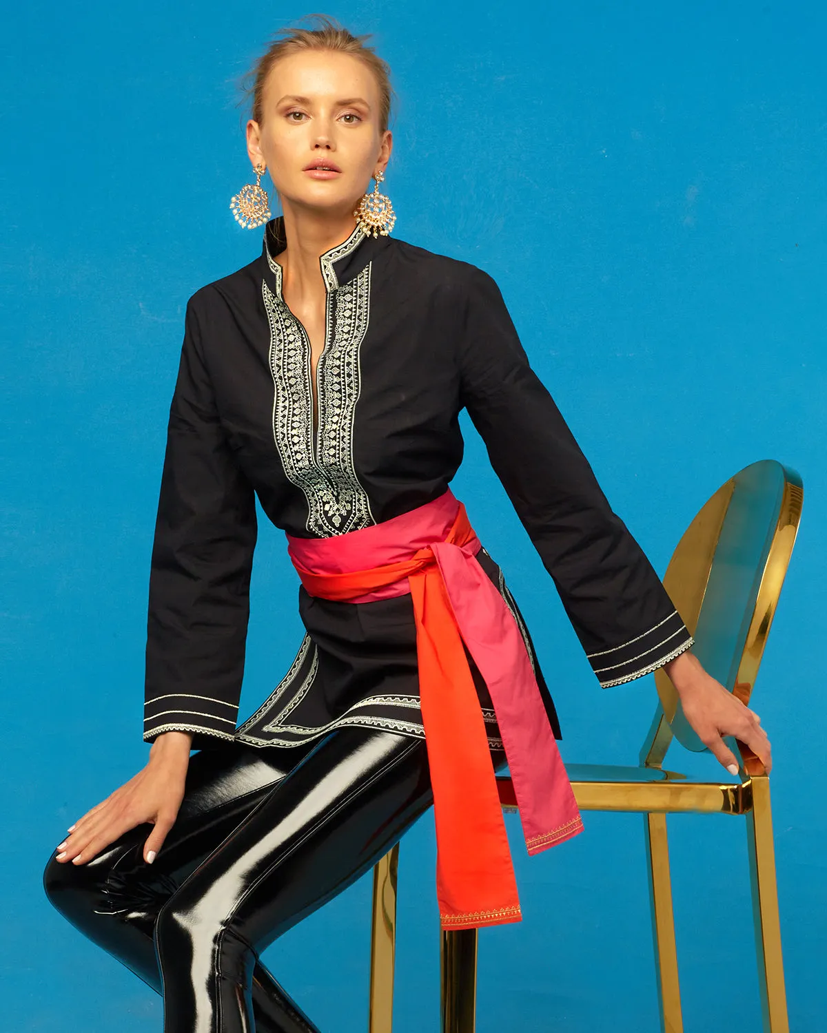 Maharani Reversible Sash Belt in Fuchsia and Coral Orange