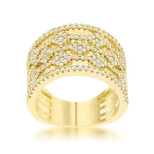 Marlene 0.6ct CZ 14k Gold Wide Band Cocktail Ring
