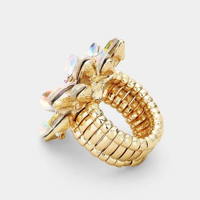 Marquise Aurora Borealis Crystal Cluster Stretch Ring