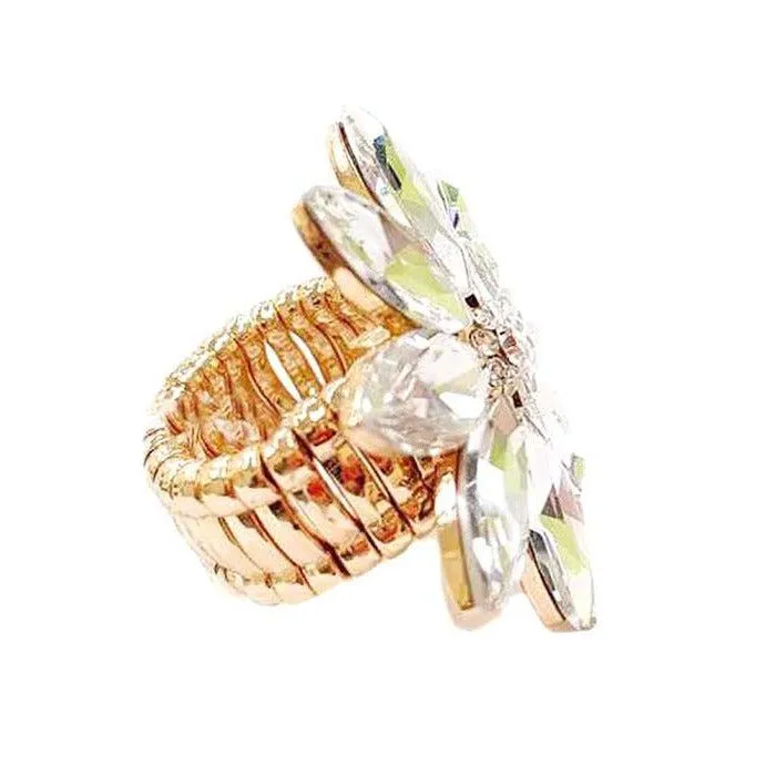 Marquise Clear Stone Flower Gold Stretch Ring