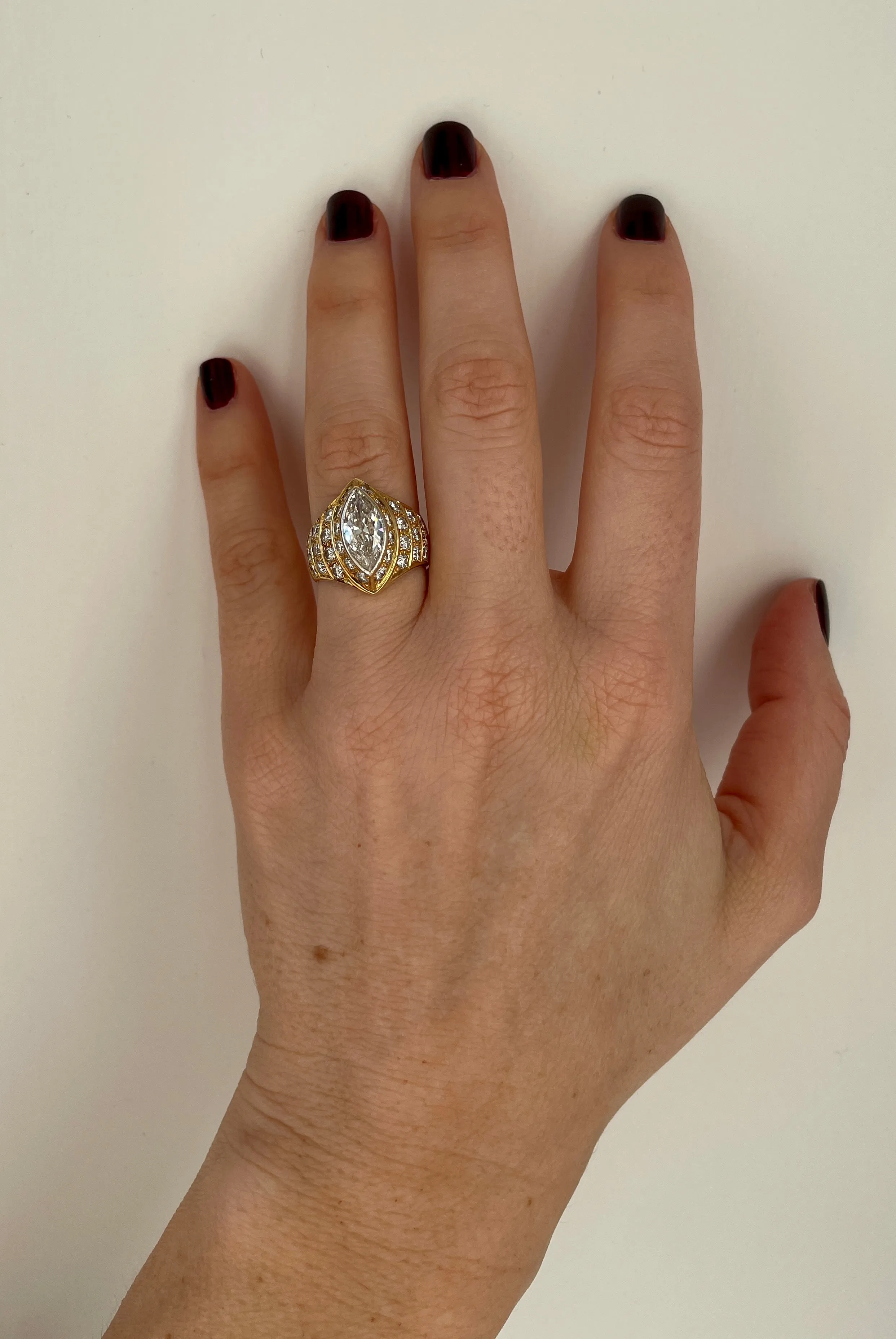 Massoni Rome Certified 1.92 Carat Marquise Diamond Bombe Cocktail Ring