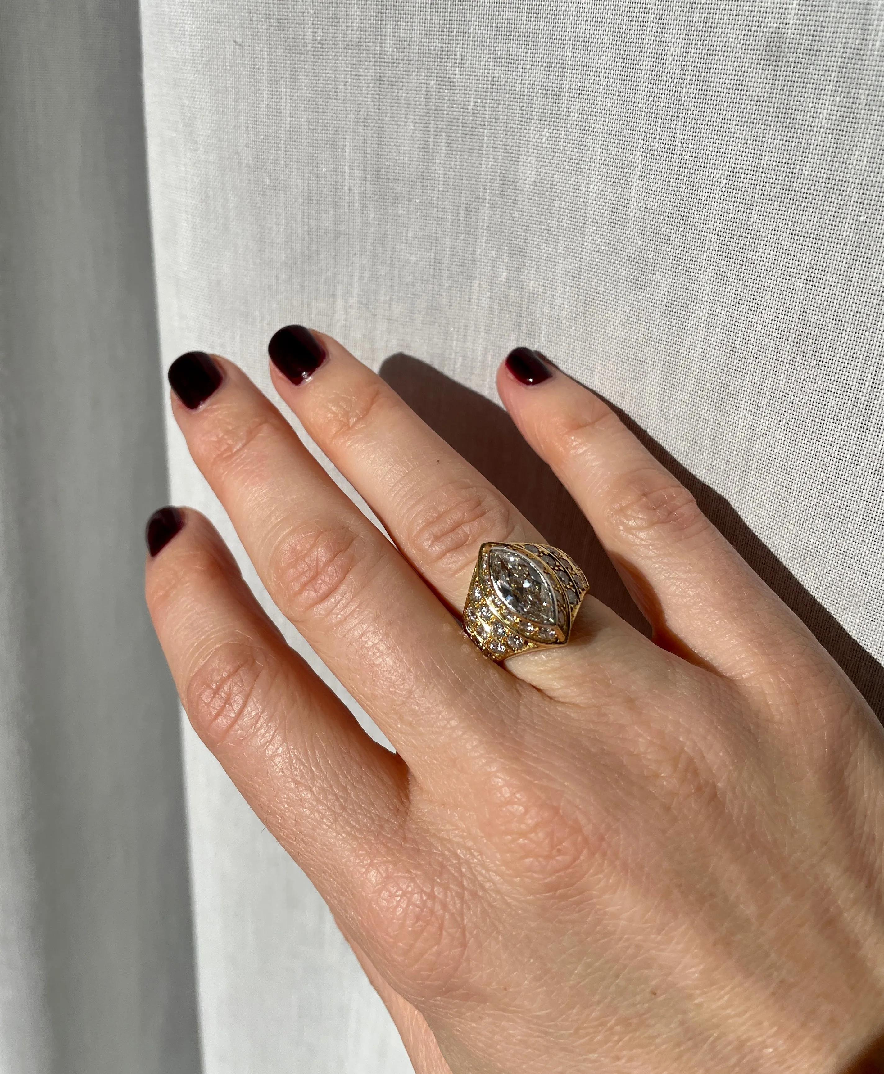 Massoni Rome Certified 1.92 Carat Marquise Diamond Bombe Cocktail Ring