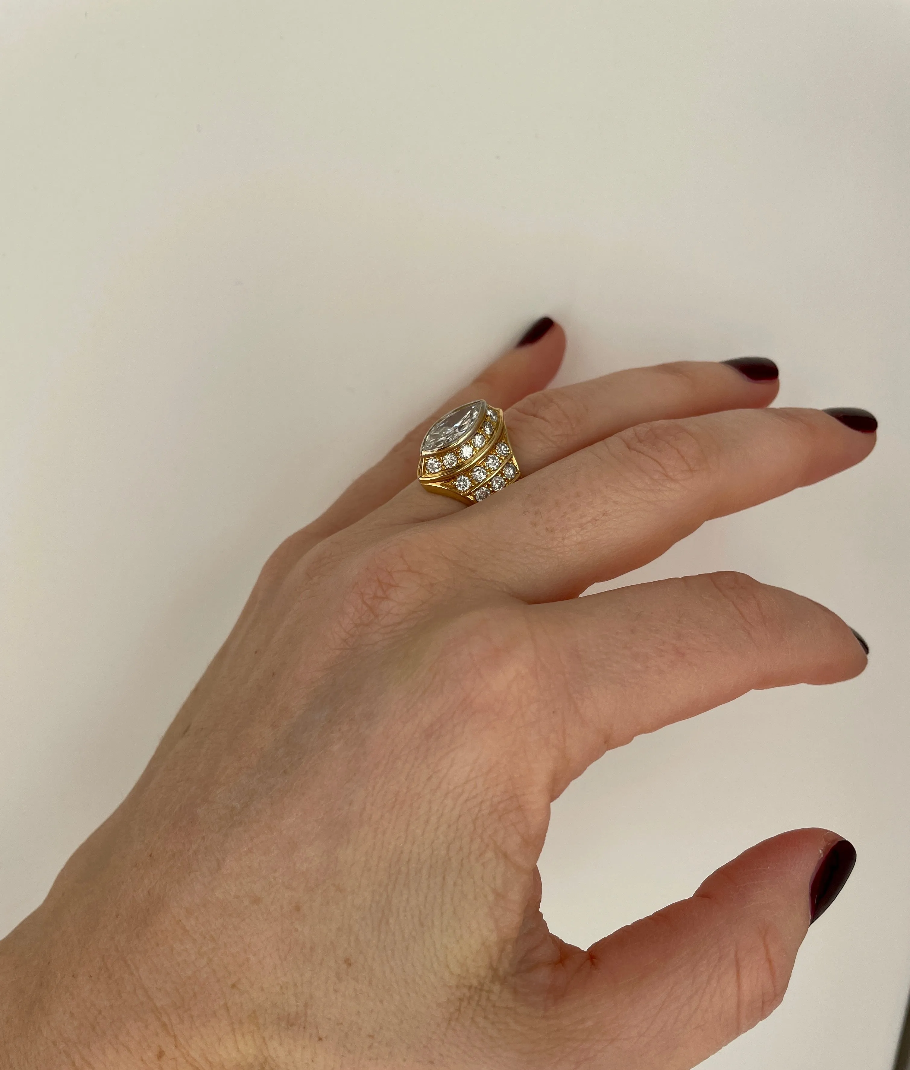 Massoni Rome Certified 1.92 Carat Marquise Diamond Bombe Cocktail Ring