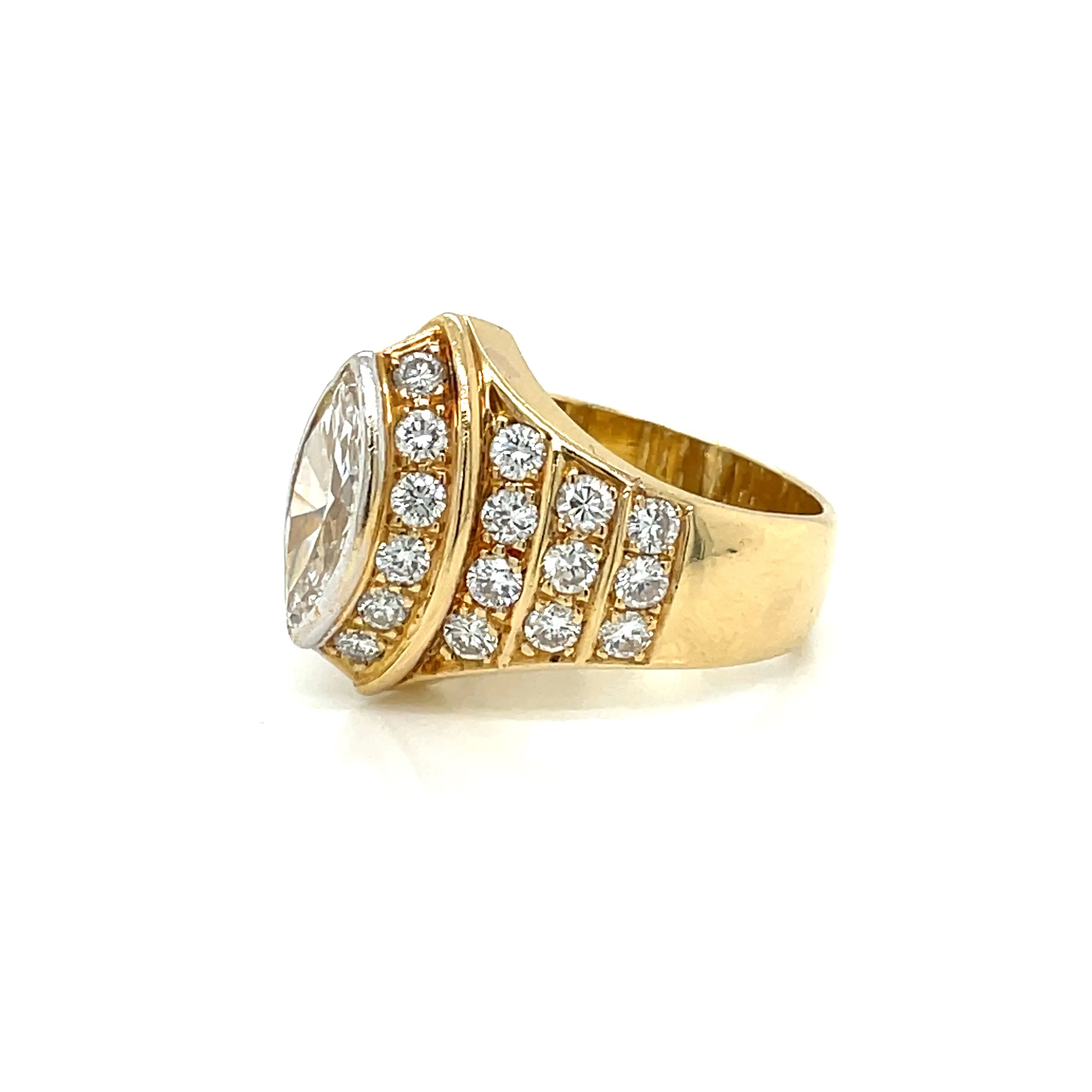 Massoni Rome Certified 1.92 Carat Marquise Diamond Bombe Cocktail Ring