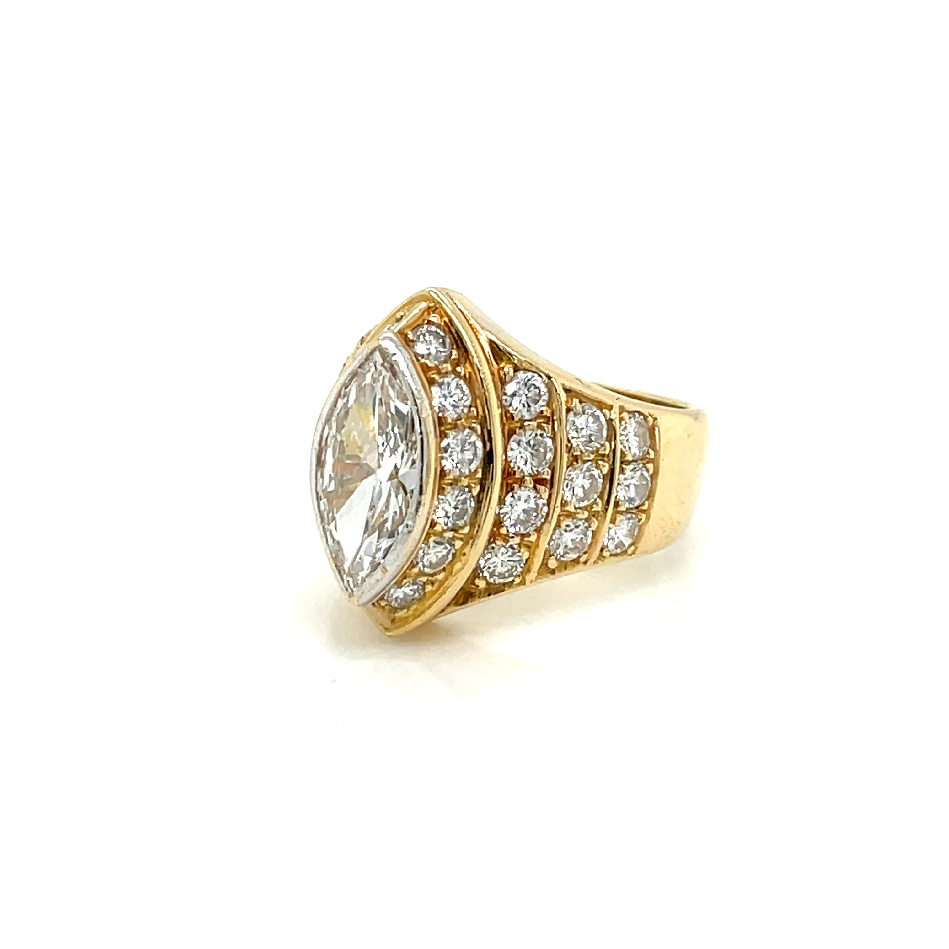 Massoni Rome Certified 1.92 Carat Marquise Diamond Bombe Cocktail Ring