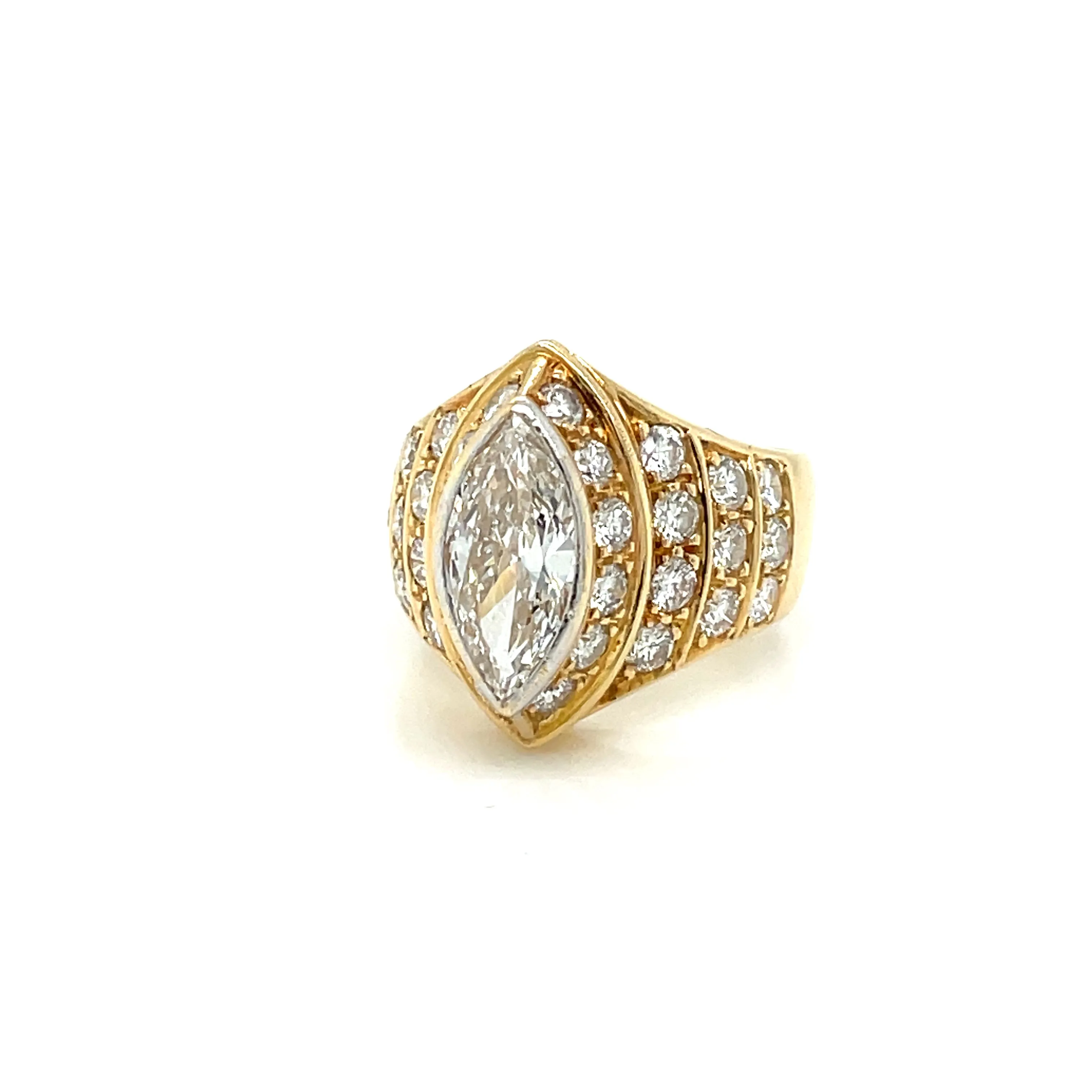 Massoni Rome Certified 1.92 Carat Marquise Diamond Bombe Cocktail Ring