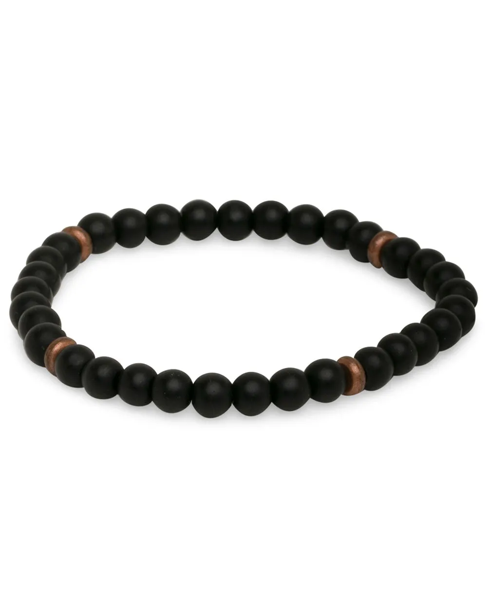 Matte Onyx and Rhodium Buddha Beaded Bracelet