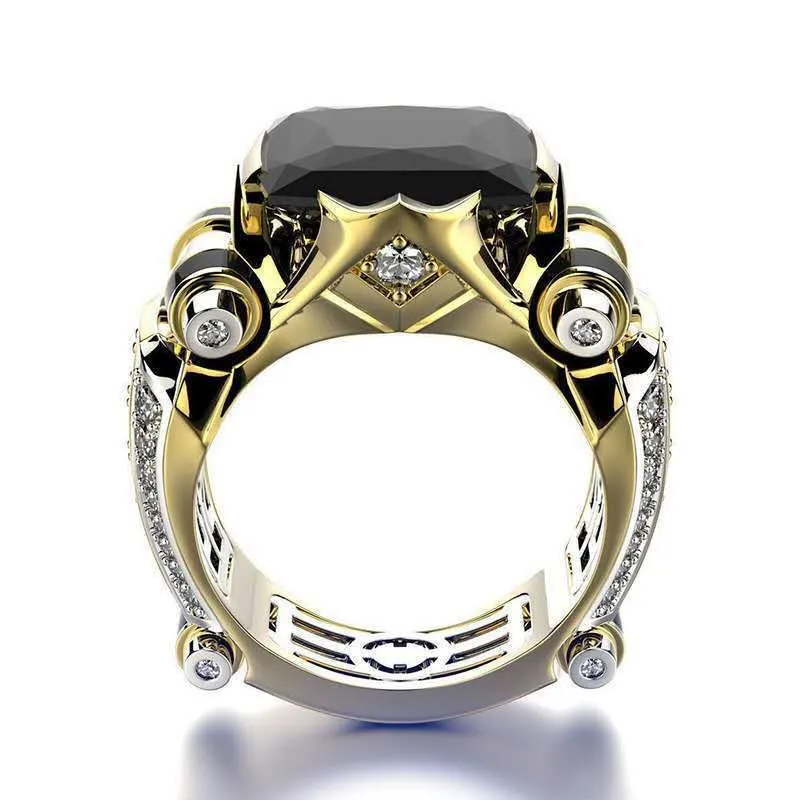 Men Vintage Domineering Ring Crystal Wedding Ring Zircon Hollow Out Finger Ring