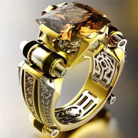 Men Vintage Domineering Ring Crystal Wedding Ring Zircon Hollow Out Finger Ring