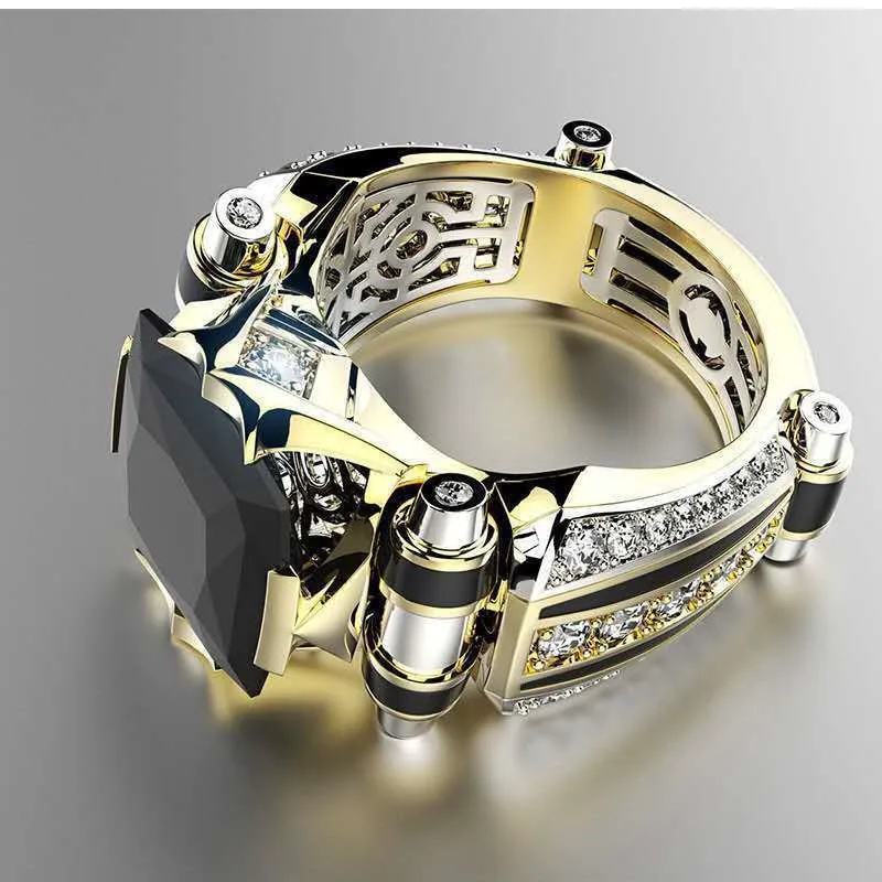 Men Vintage Domineering Ring Crystal Wedding Ring Zircon Hollow Out Finger Ring
