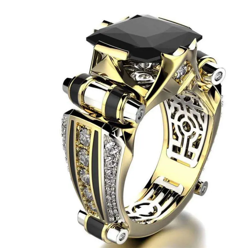 Men Vintage Domineering Ring Crystal Wedding Ring Zircon Hollow Out Finger Ring