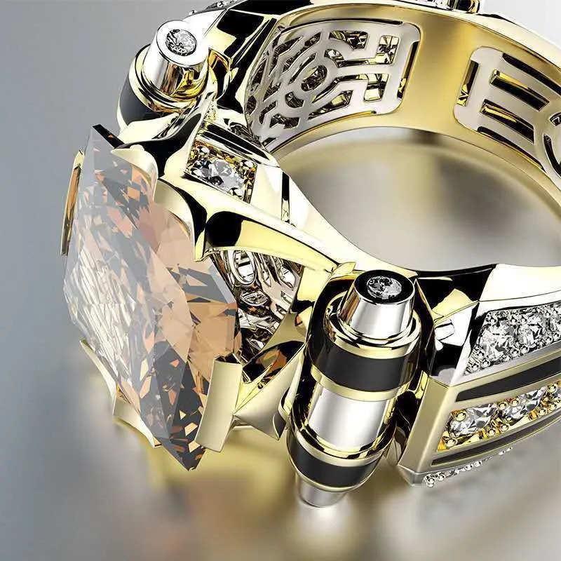 Men Vintage Domineering Ring Crystal Wedding Ring Zircon Hollow Out Finger Ring