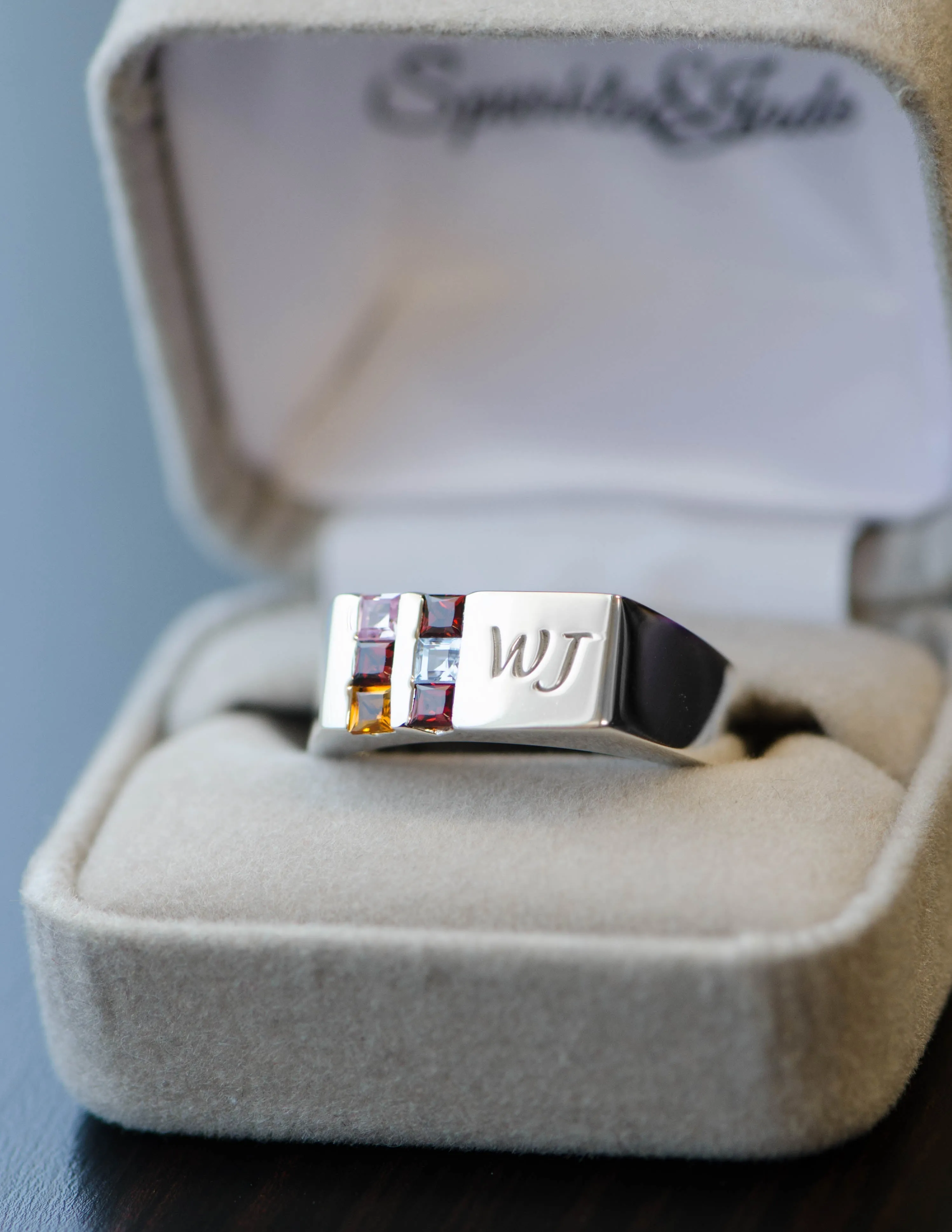 Men's Father's or Grandfather's Family Birthstone Signet Ring