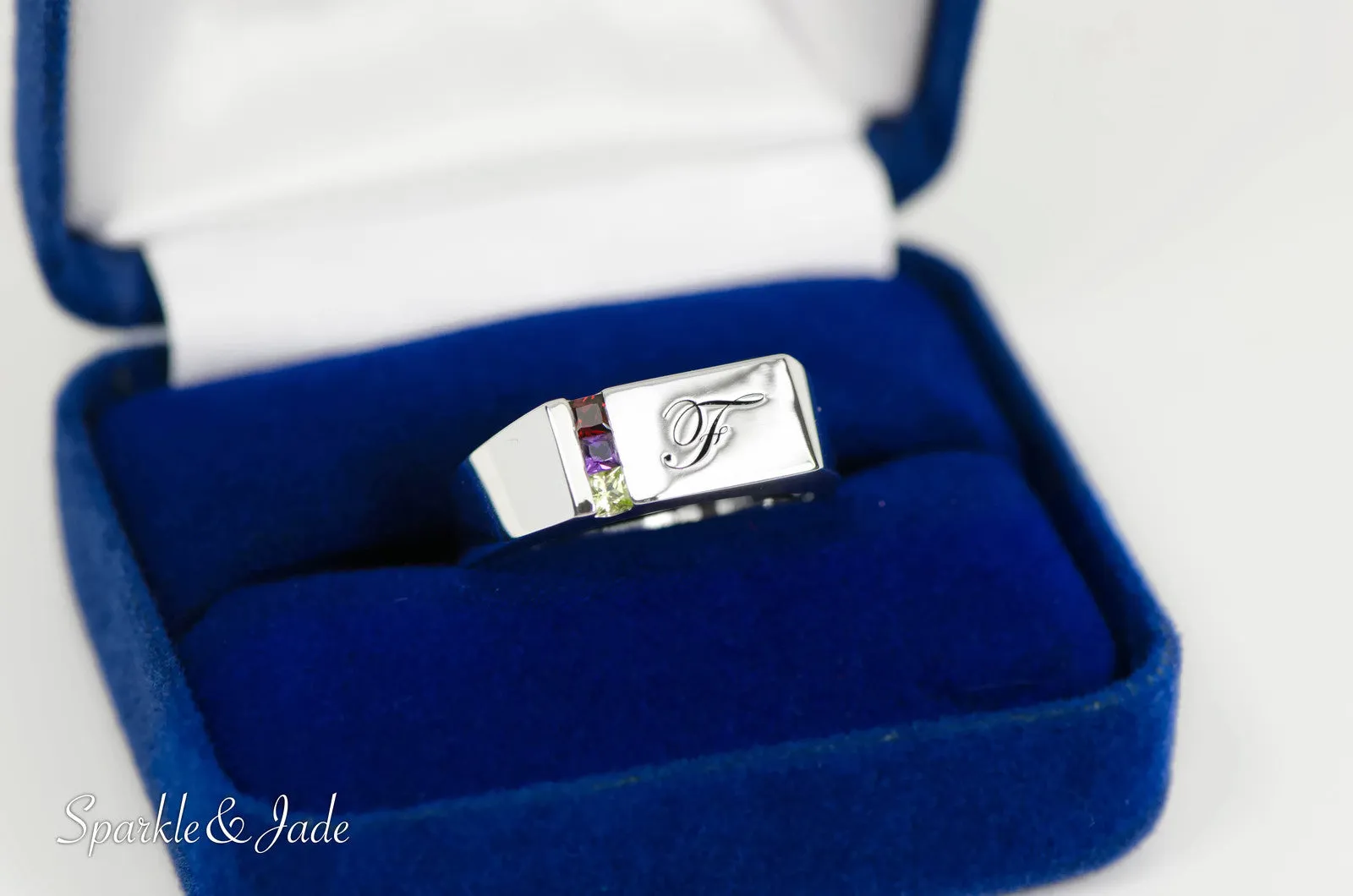 Men's Father's or Grandfather's Family Birthstone Signet Ring