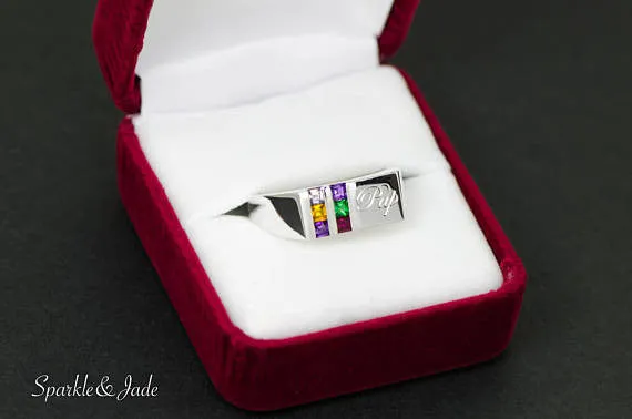 Men's Father's or Grandfather's Family Birthstone Signet Ring