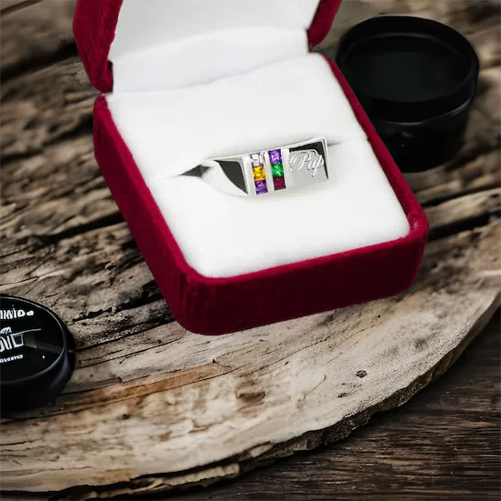 Men's Father's or Grandfather's Family Birthstone Signet Ring