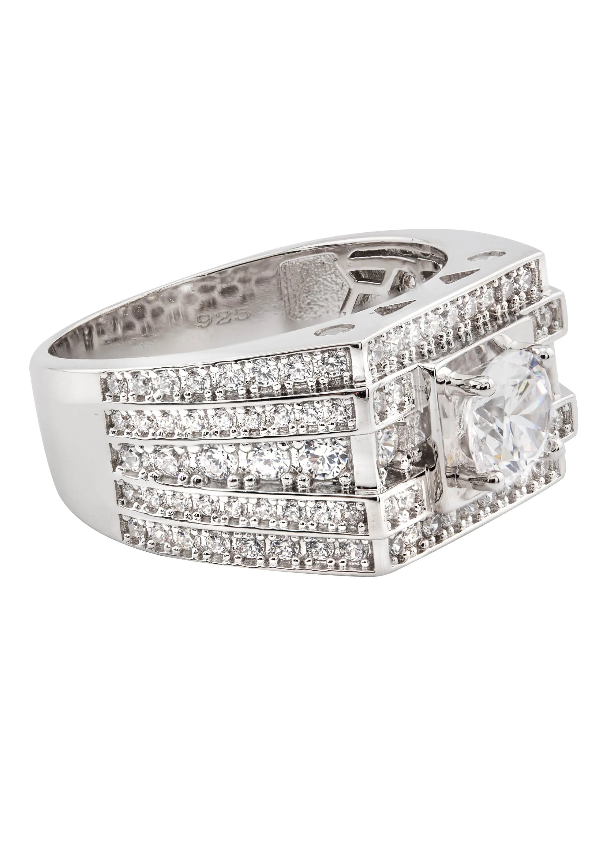 Mens Silver CZ Signet Ring | Appx 9 Grams