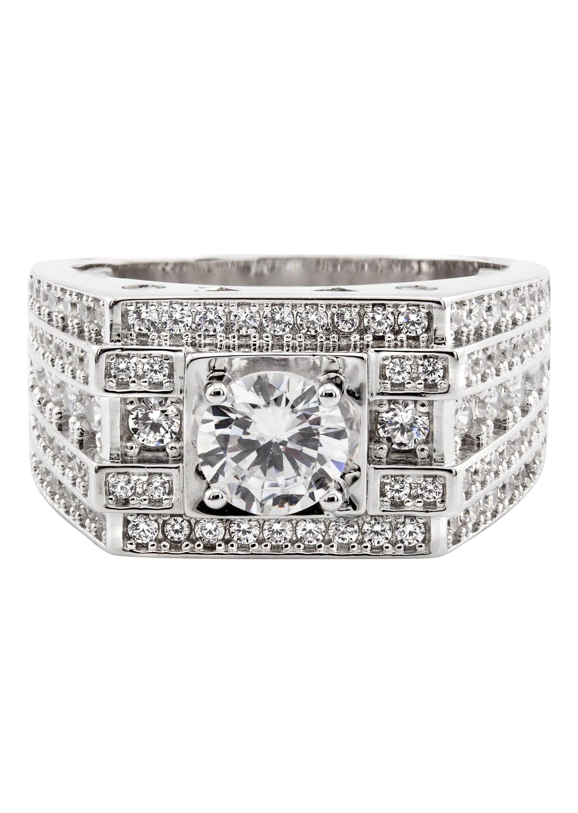 Mens Silver CZ Signet Ring | Appx 9 Grams