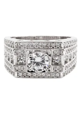 Mens Silver CZ Signet Ring | Appx 9 Grams