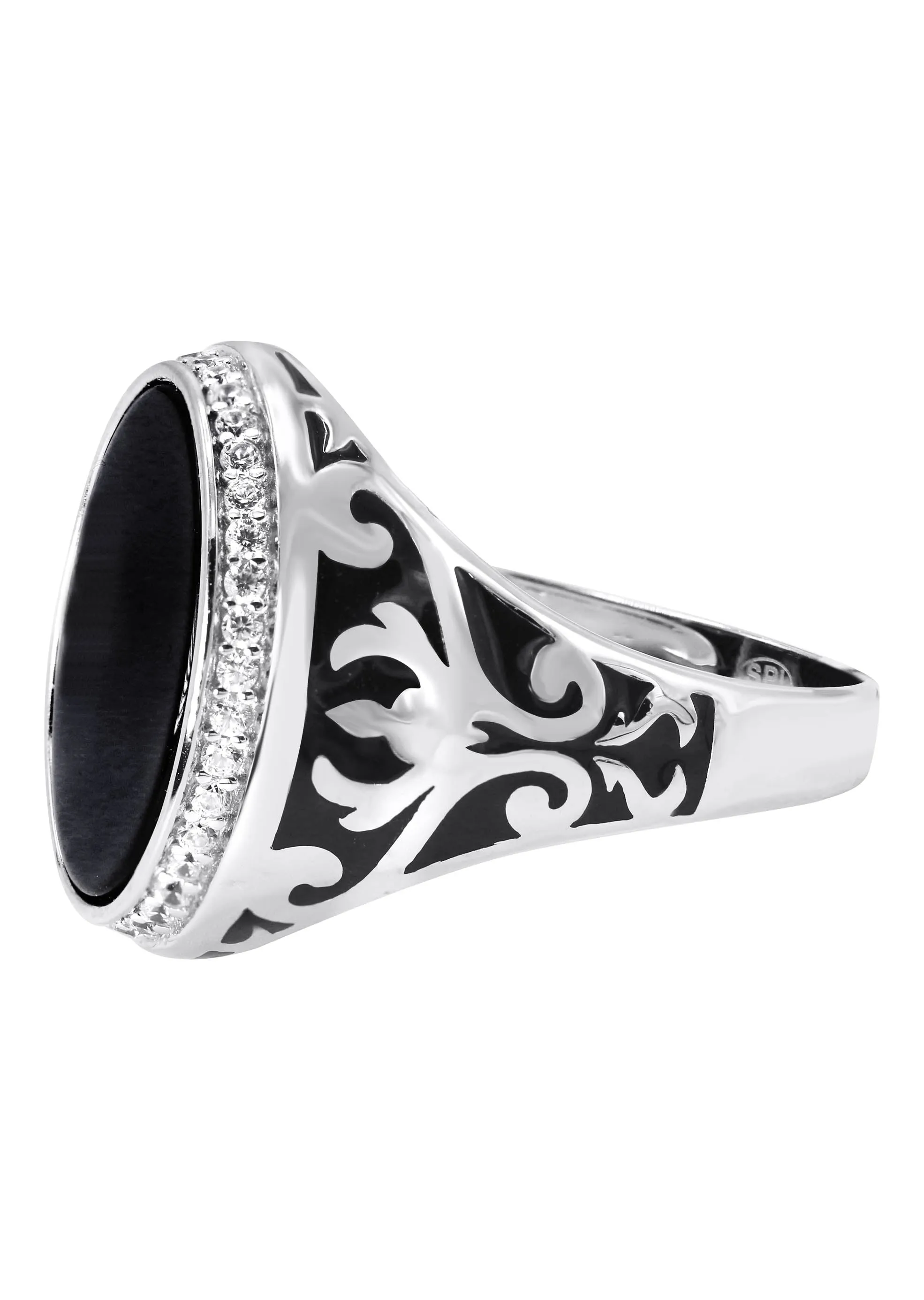 Mens Silver Round Onyx Signet Ring | Appx 7 Grams