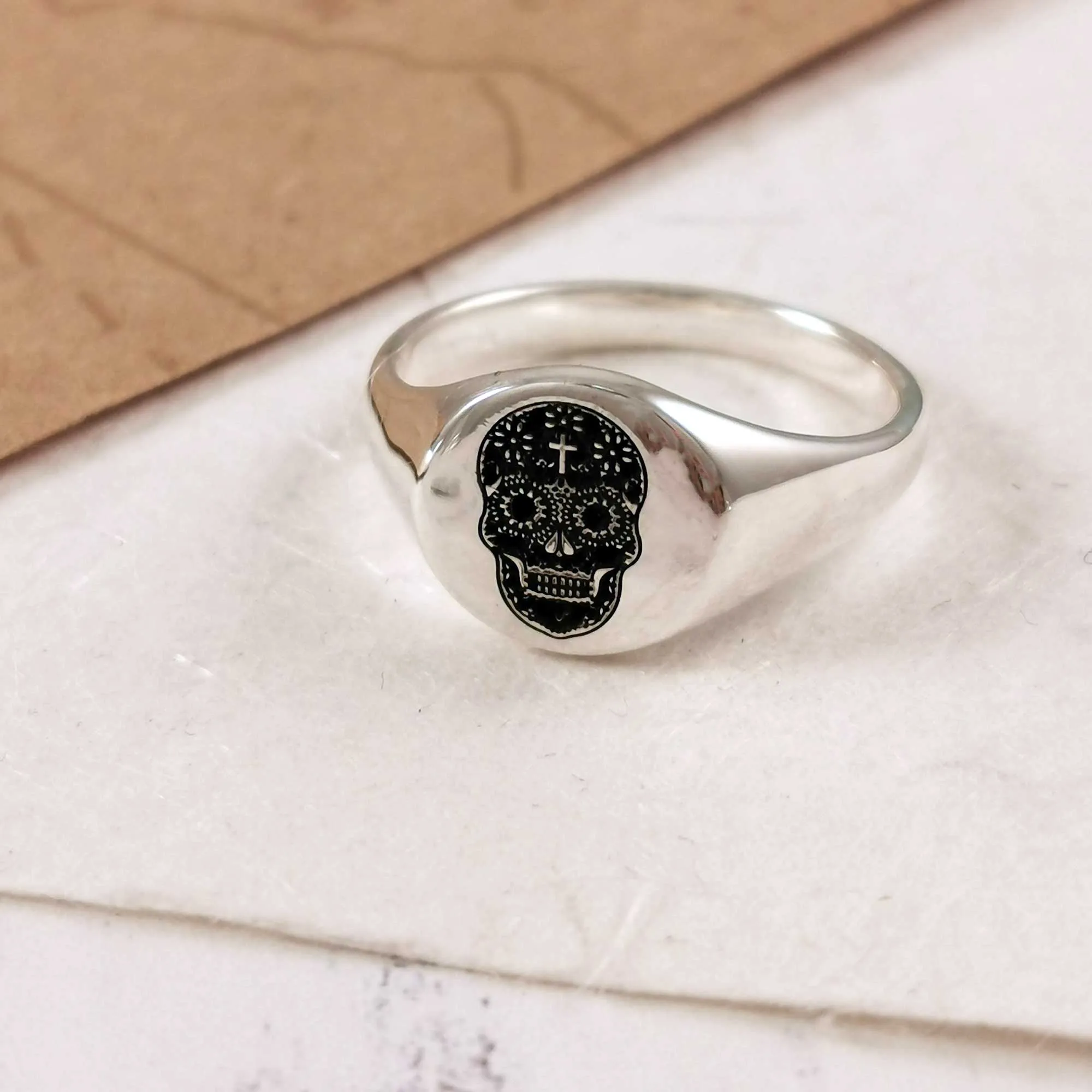 Mexican Sugar Skull Signet Ring