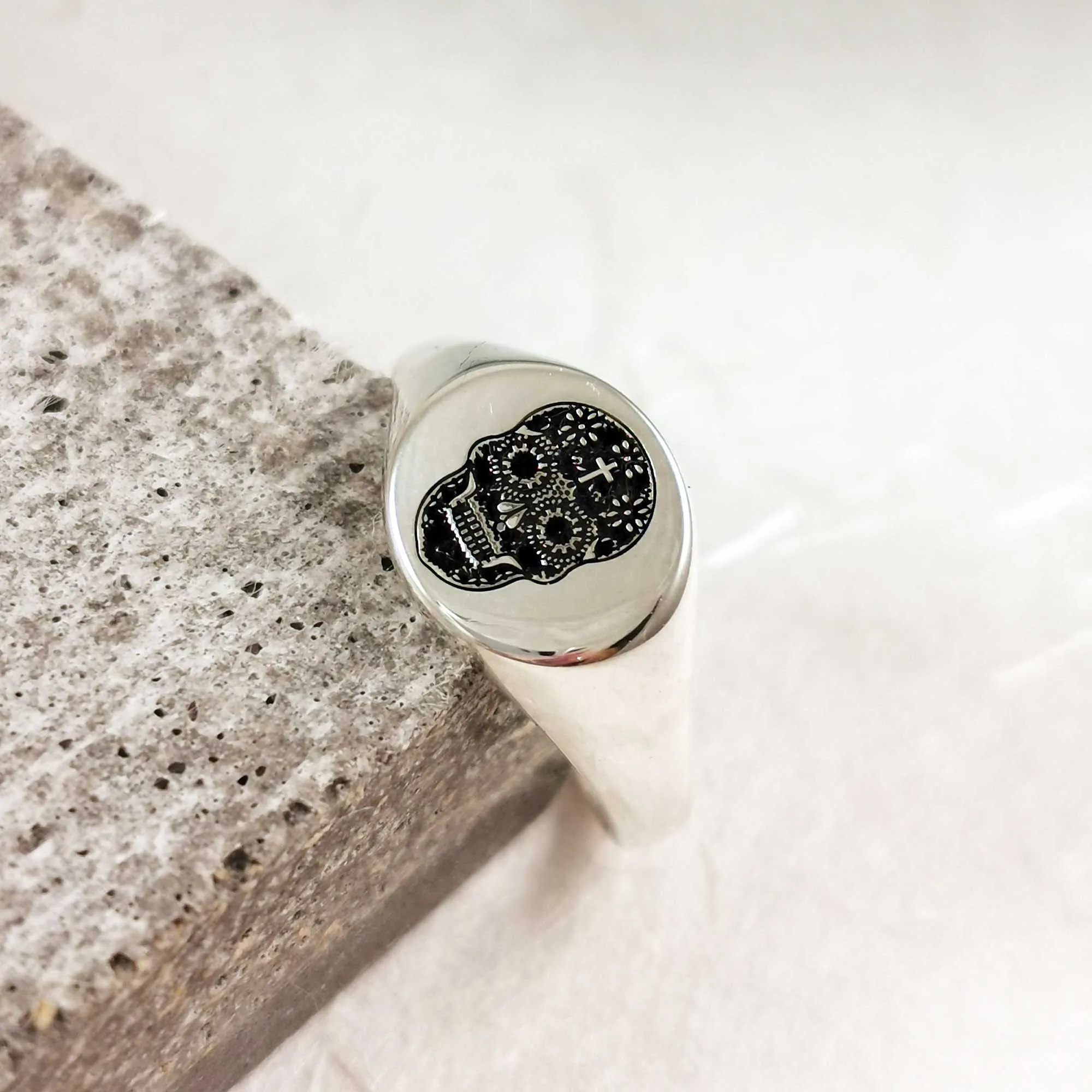 Mexican Sugar Skull Signet Ring