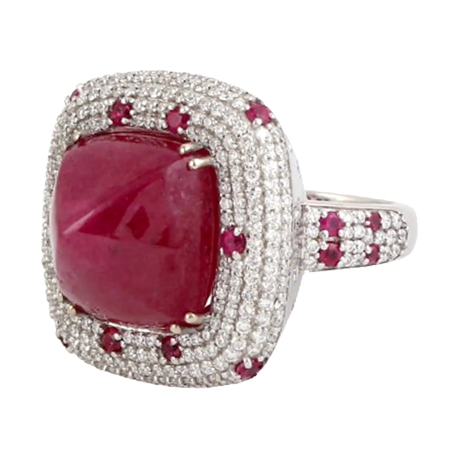 Micro Pave Diamond  Ruby Designer Cocktail Wedding Gift Ring In 18k Gold Ring