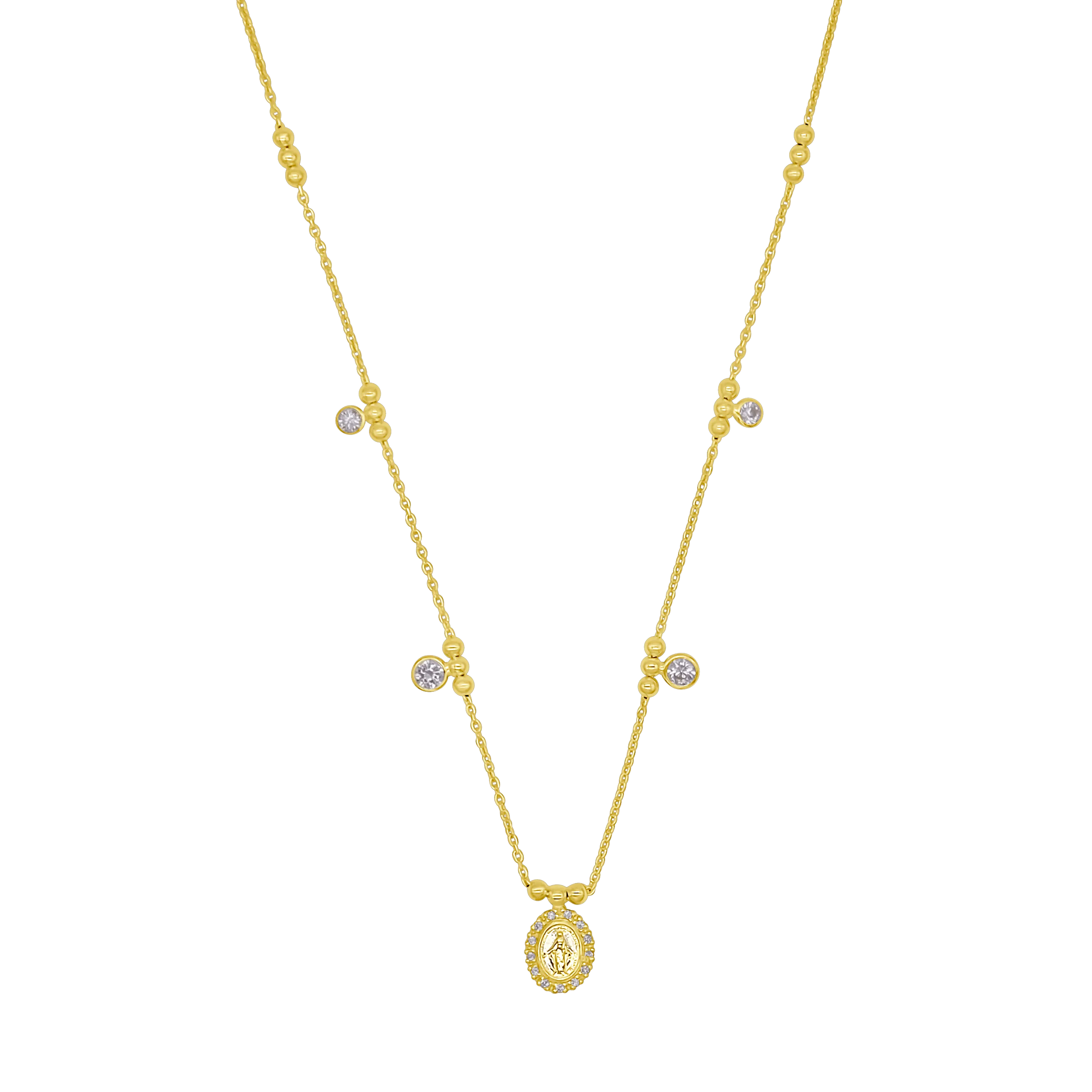 MIRACULOUS MEDAL NECKLACE - GOLDEN SILVER AND ZIRCONIA