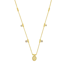 MIRACULOUS MEDAL NECKLACE - GOLDEN SILVER AND ZIRCONIA