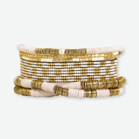 Mixed Bracelet Stack of 6 Ivory and Gold