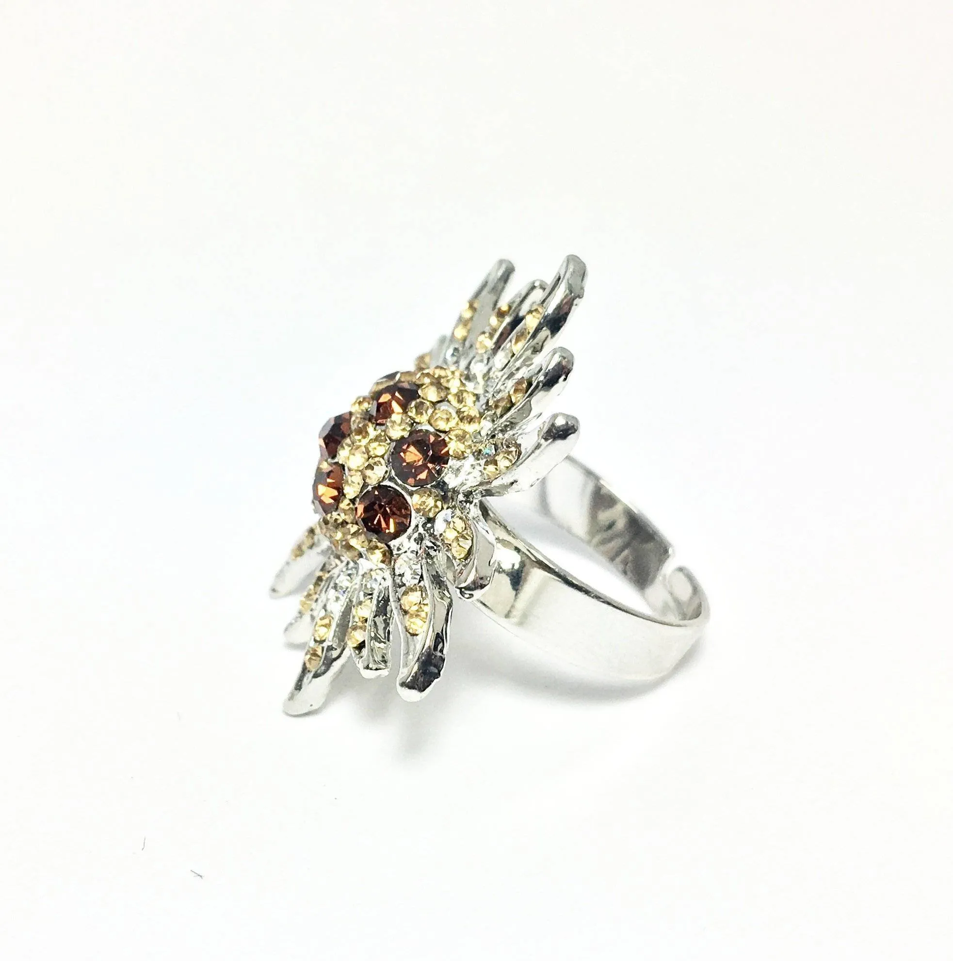 Mocha Starburst Adjustable Stainless Steel Cocktail Ring