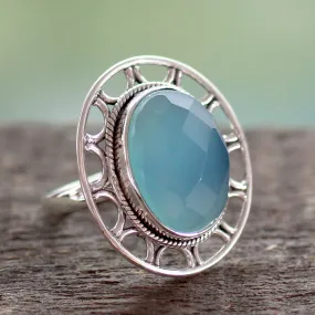 Modern Silver Ring with Blue Chalcedony - Mumbai Sky | NOVICA