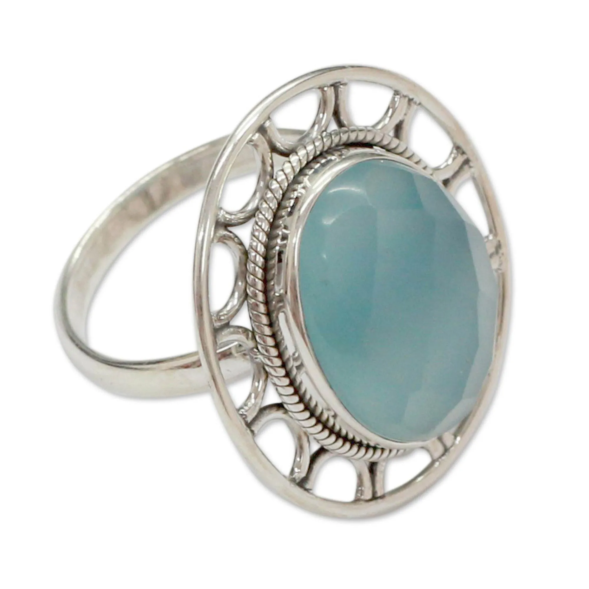 Modern Silver Ring with Blue Chalcedony - Mumbai Sky | NOVICA