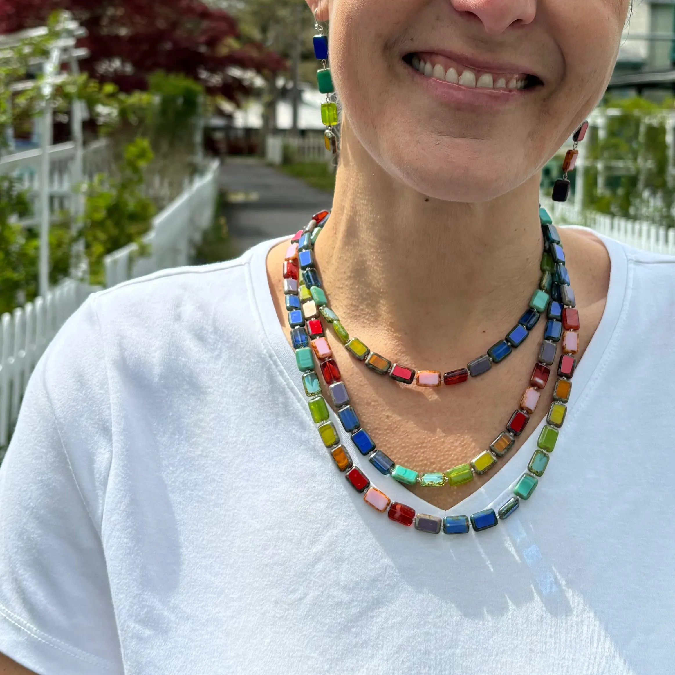 Multicolor Rainbow Glass Long Beaded Necklace, 60" Trilogy