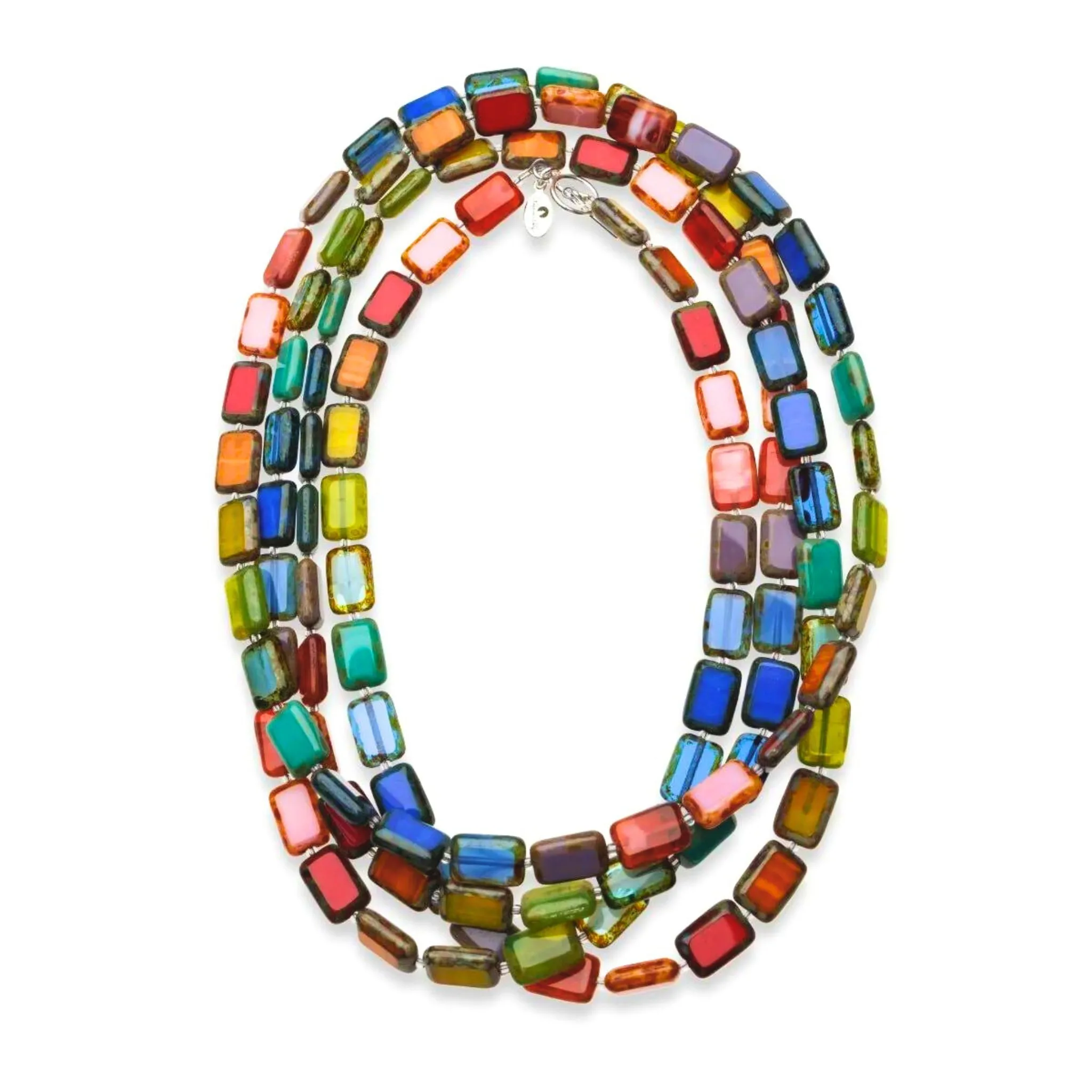 Multicolor Rainbow Glass Long Beaded Necklace, 60" Trilogy