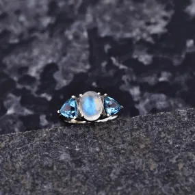 Mystic Blue Moon - Moonstone & Blue Topaz Ring