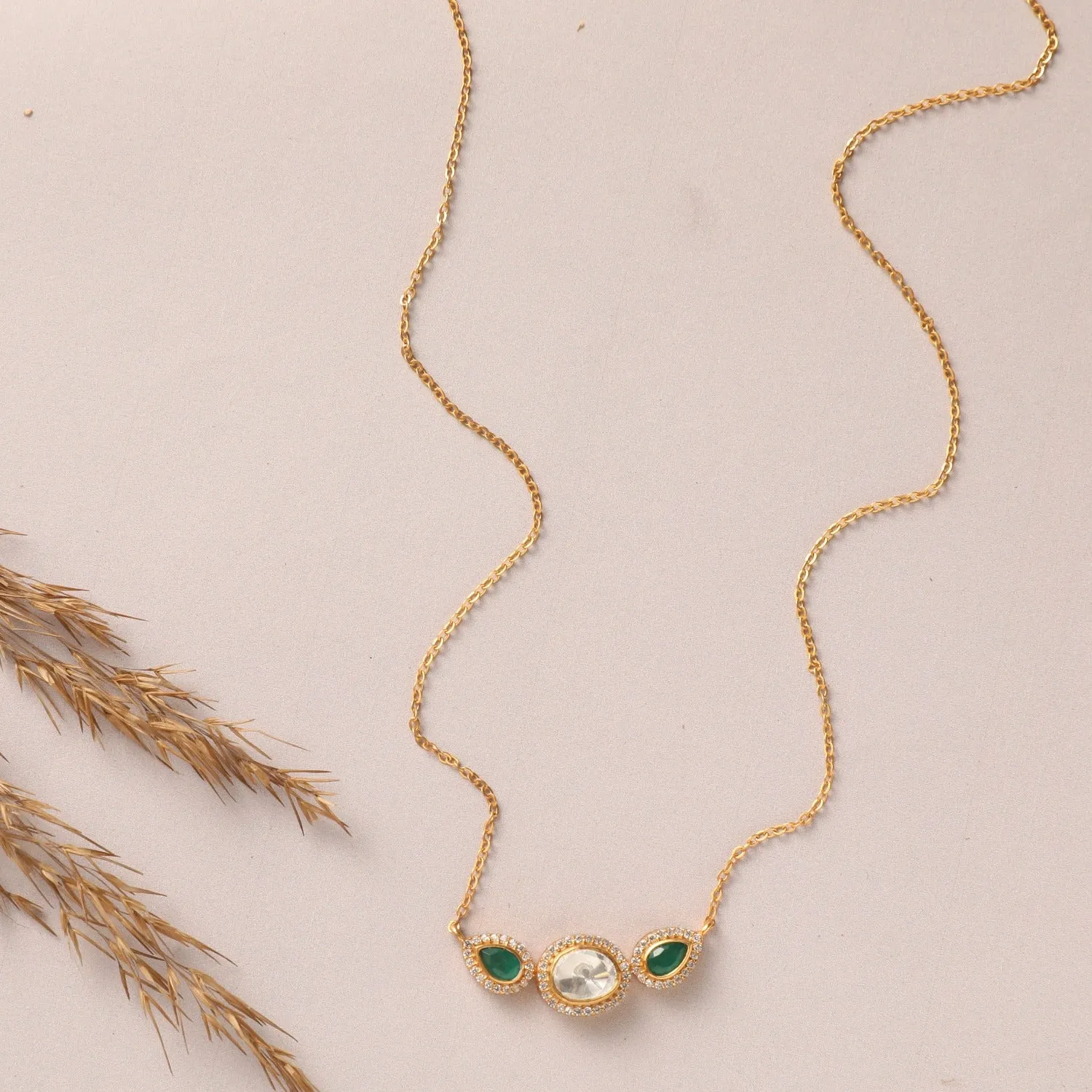 Mystic Green Moissanite Silver Necklace