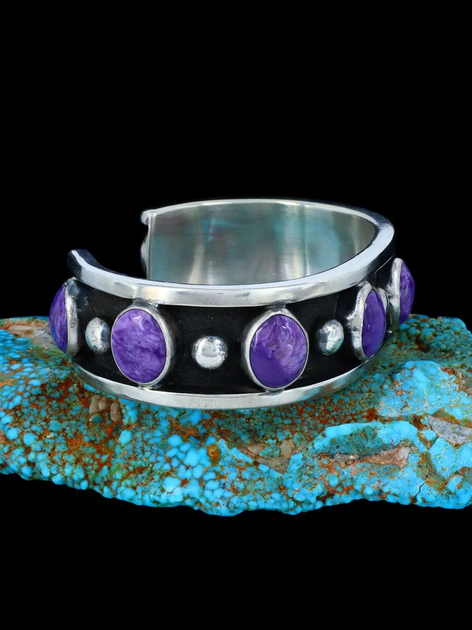 Native American Heavy Purple Charoite Cuff Bracelet