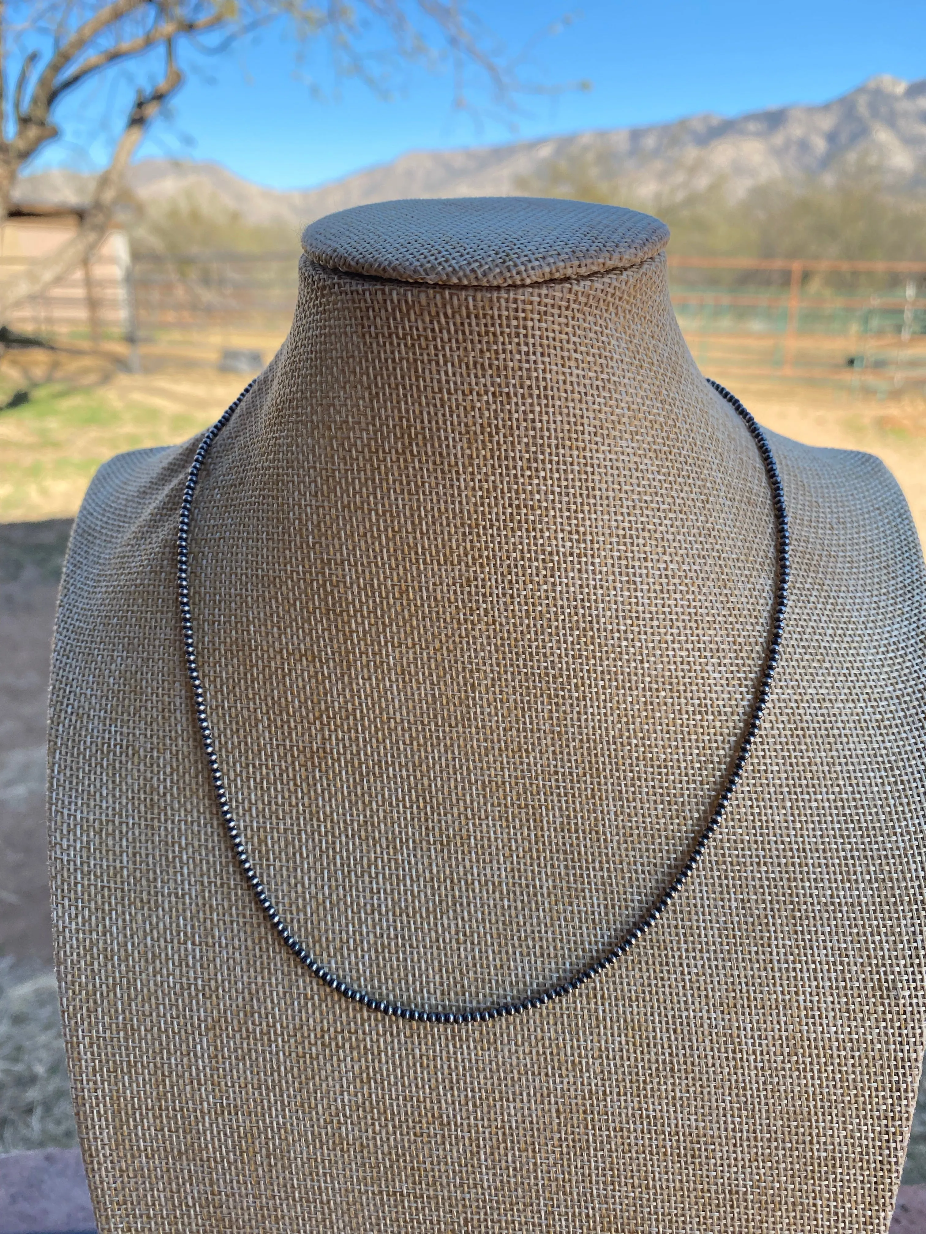 Native Jewelry -2mm Sterling Silver  Pearl Beaded 24” Necklace