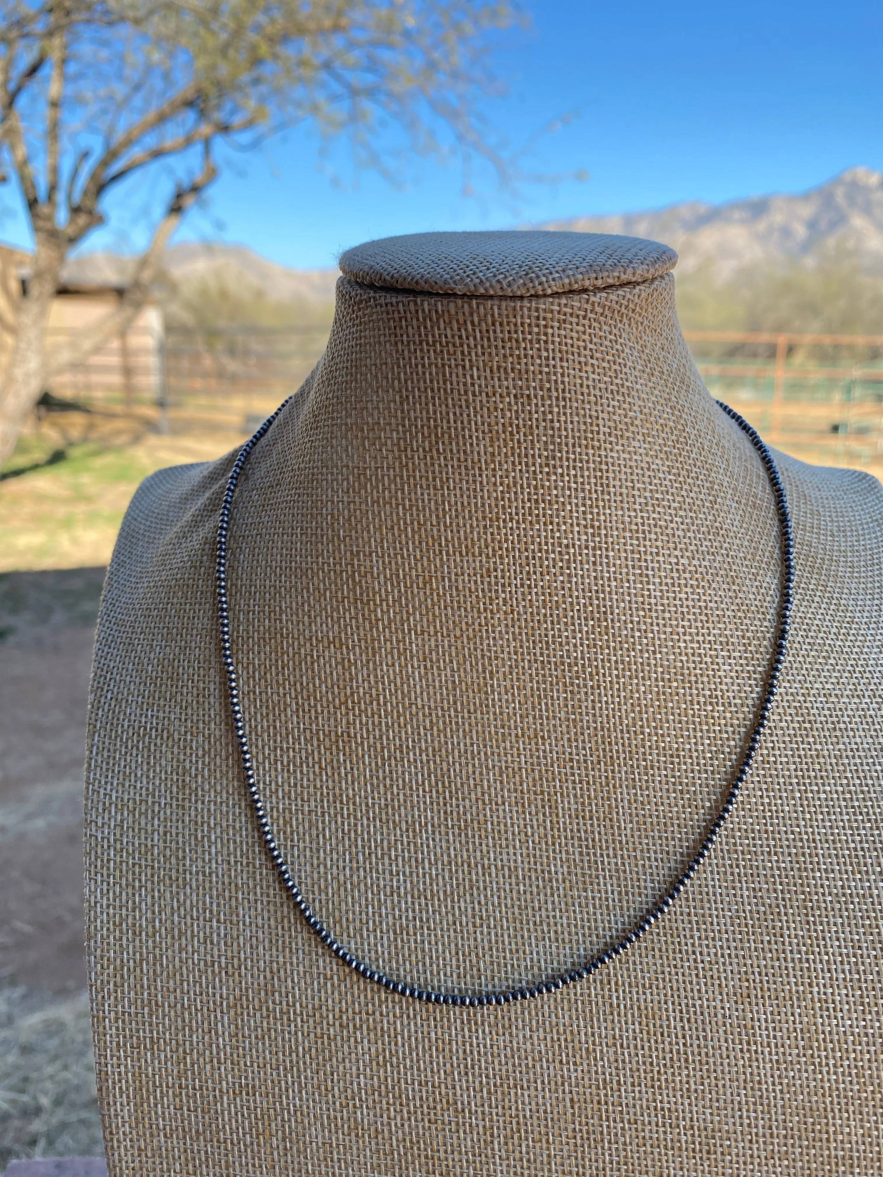 Native Jewelry -2mm Sterling Silver  Pearl Beaded 24” Necklace