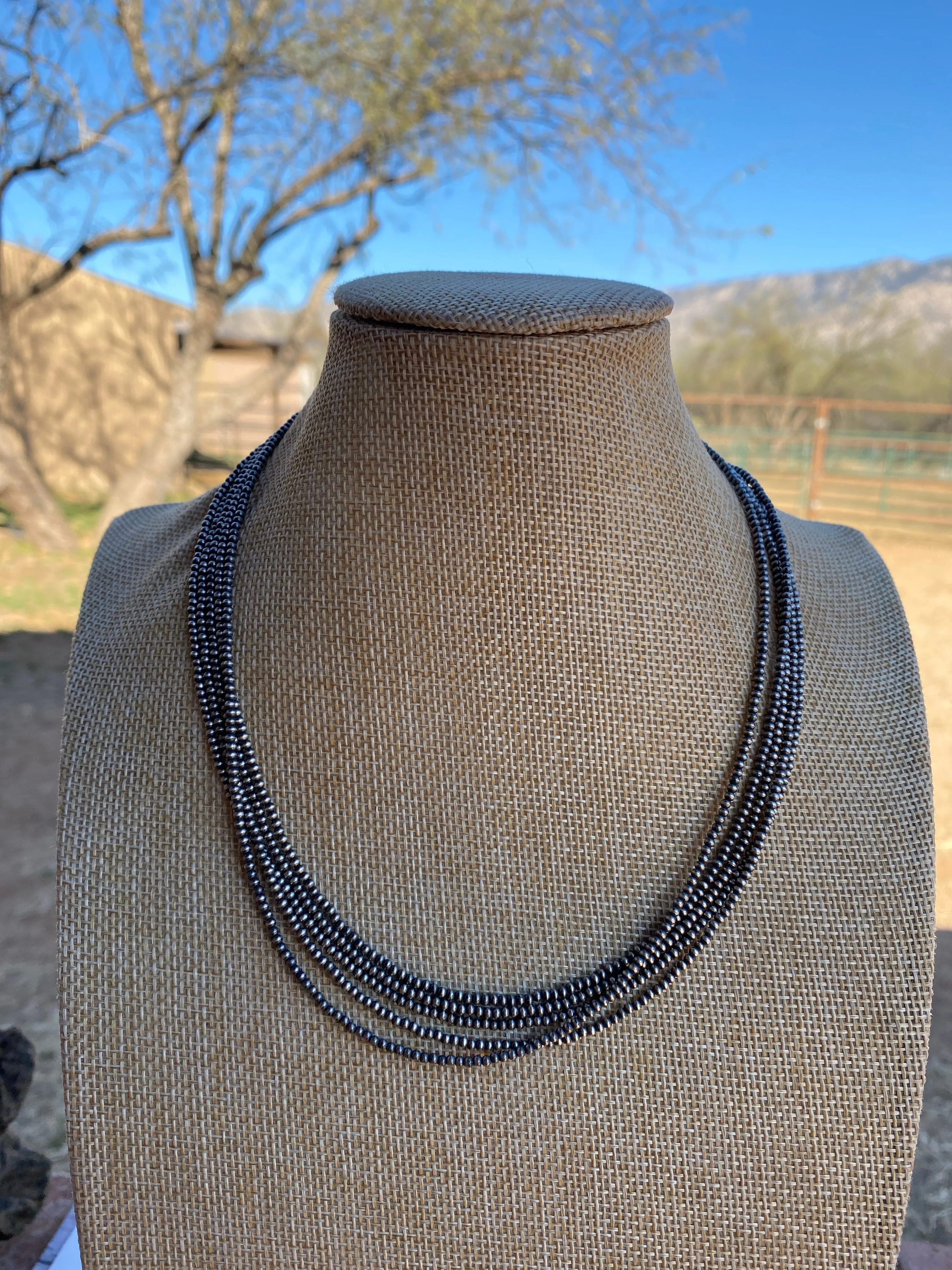 Native Jewelry -2mm Sterling Silver  Pearl Beaded 24” Necklace